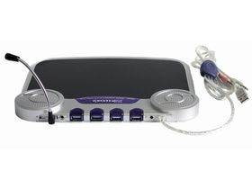 Mouse pad has mic, speakers and USB hub